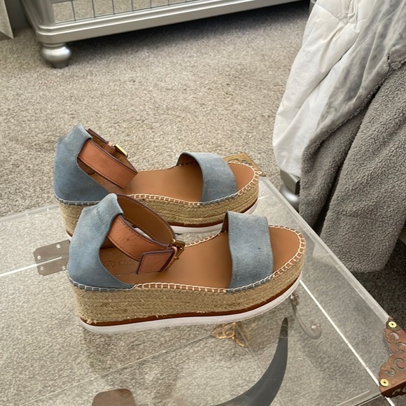 See By Chloe Shoes - SeeByChloe blue/gray suede espadrille wedges